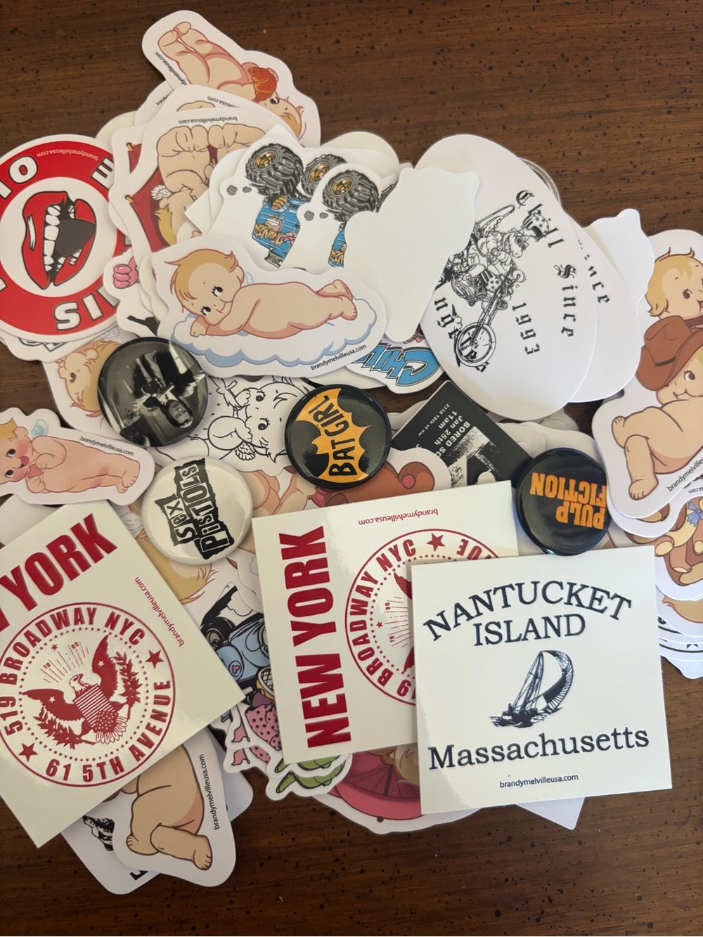 Brandy Melville Assorted Stickers rare and Button Lot - White, Red, Black, Cream